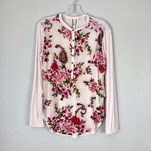 ARATTA NWT Velvet Floral Long Sleeve Pink Blouse